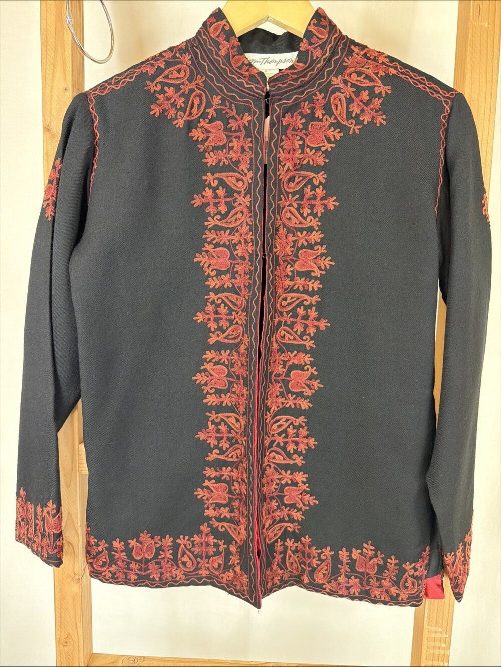 Norm Thompson Black Embroidered Mandarin Collar Long Sleeve Jacket #1227 SMALL